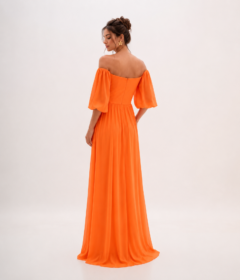 VESTIDO LONGO OMBRO A OMBRO EM CREPE FLUIDO