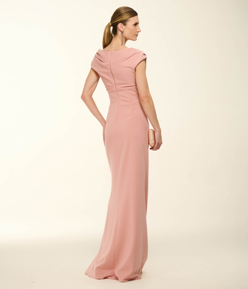 VESTIDO LONGO DE FESTA COM DECOTE DRAPEADO