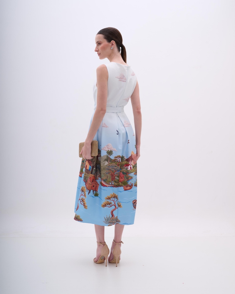 VESTIDO MIDI EM SARJA COM ESTAMPA RIBEIRINHA EXCLUSIVA