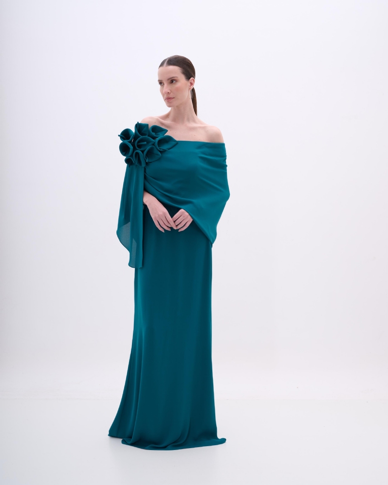 VESTIDO LONGO COM APLICAÇÃO DE TULIPAS - PRÉ VENDA