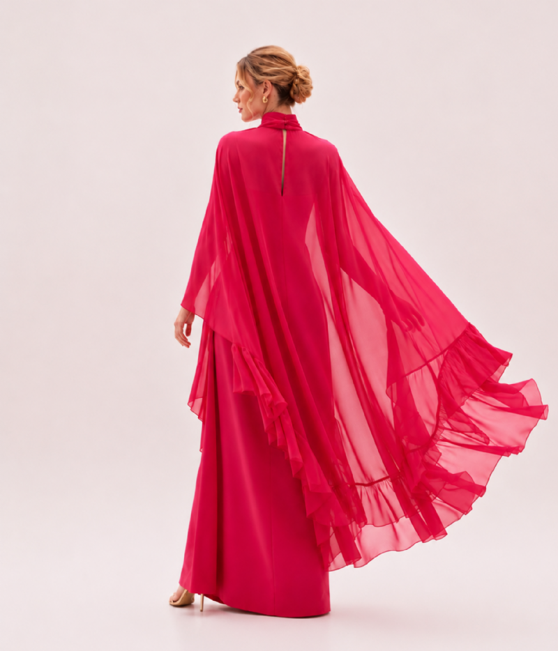 VESTIDO TOMARA QUE CAIA COM CAPA DE CHIFFON - PRÉ VENDA
