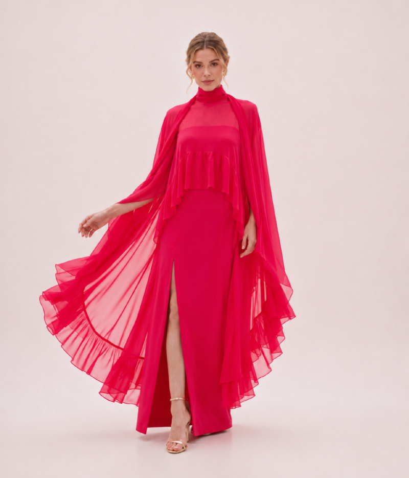VESTIDO TOMARA QUE CAIA COM CAPA DE CHIFFON - PRÉ VENDA