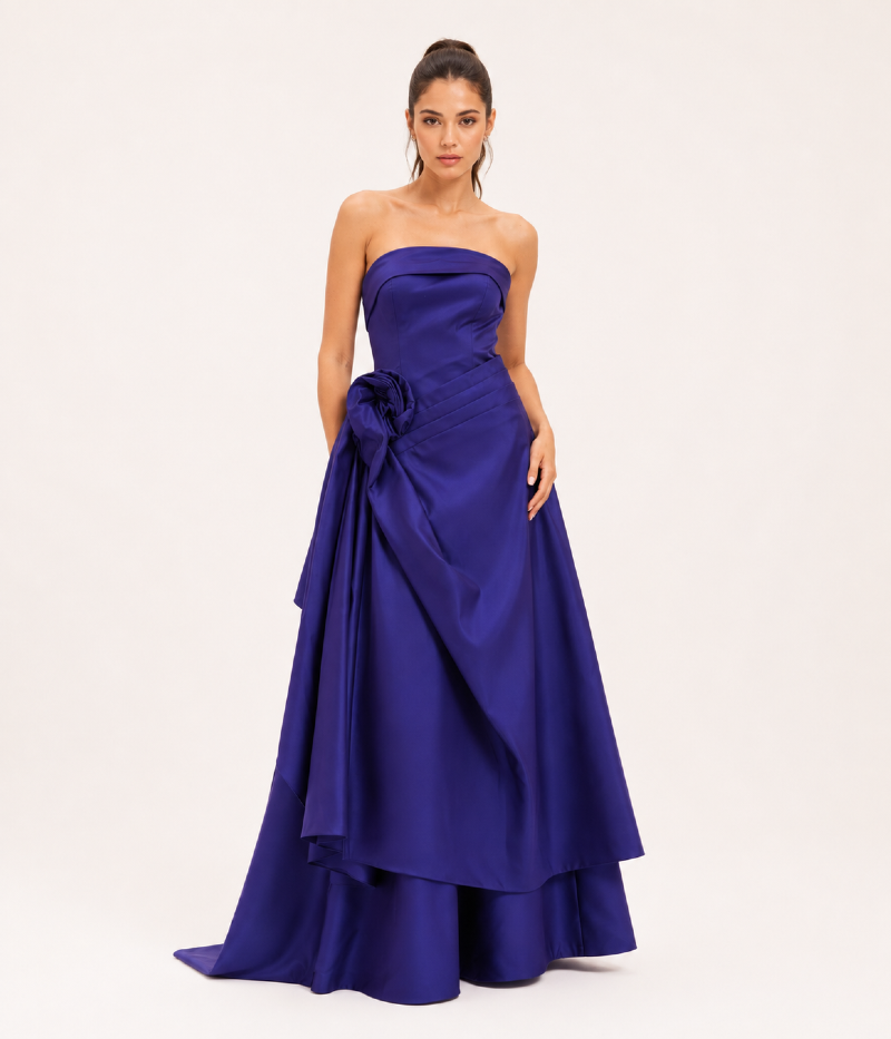 VESTIDO LONGO TOMARA QUE CAIA COM DRAPEADO LATERAL