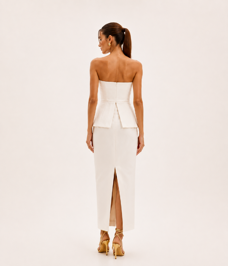 VESTIDO MIDI ESCULTURAL EM TAFETÁ