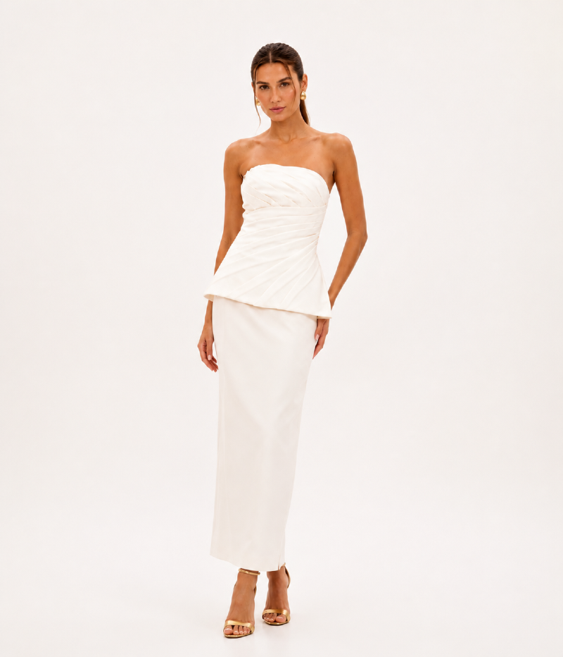 VESTIDO MIDI ESCULTURAL EM TAFETÁ