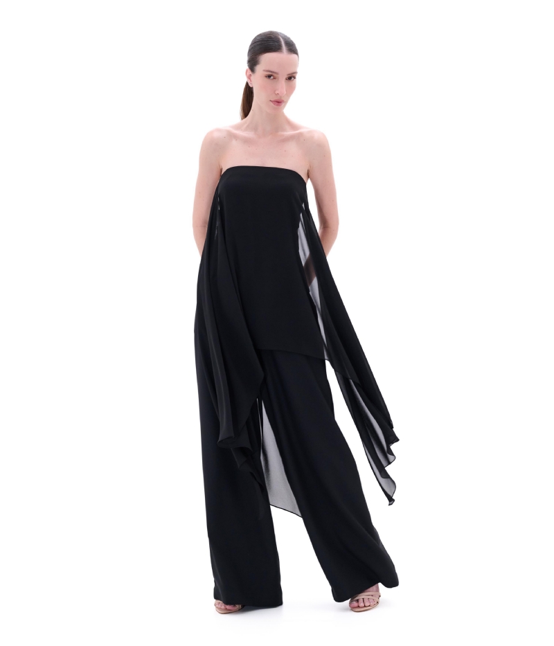 BLUSA TOMARA QUE CAIA COM SOBREPOSIÇÃO EM CHIFFON
