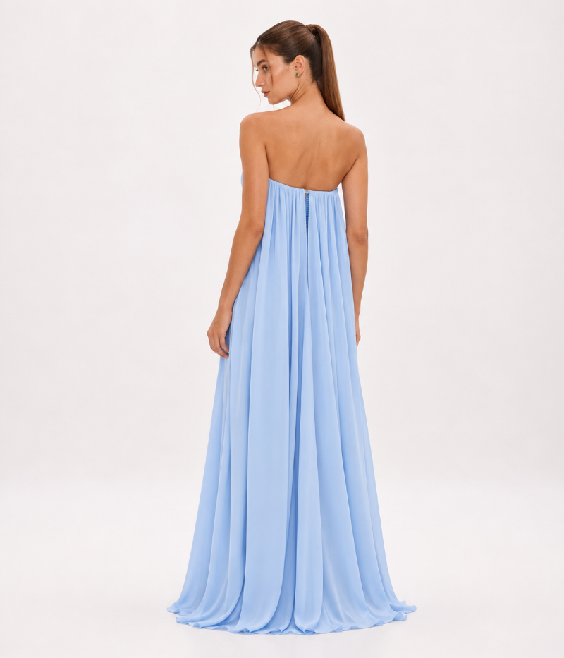 VESTIDO LONGO COM DRAPEADO NO BUSTO