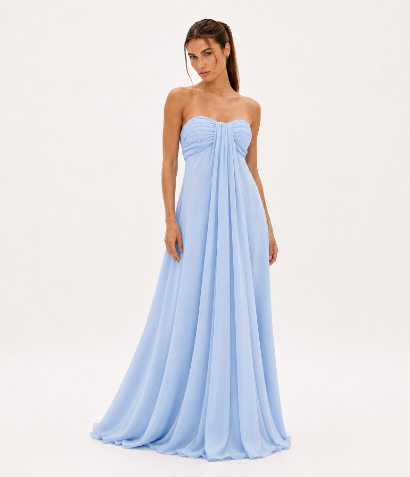 VESTIDO LONGO COM DRAPEADO NO BUSTO