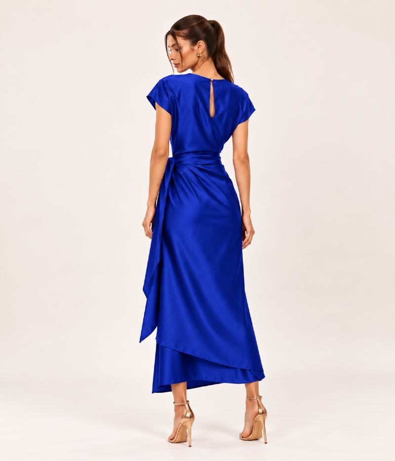 VESTIDO MIDI EM CETIM COM AMARRAÇÃO