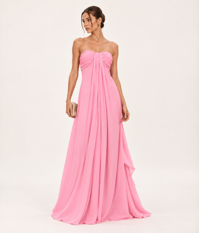 VESTIDO LONGO COM DRAPEADO NO BUSTO