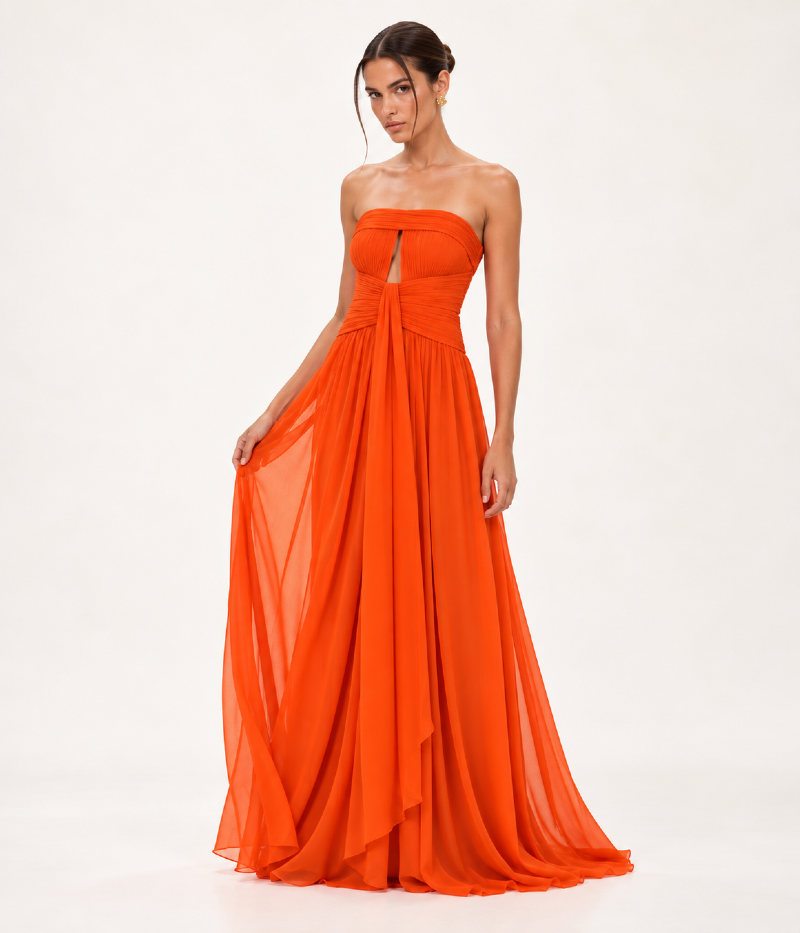 VESTIDO LONGO TOMARA QUE CAIA COM BUSTO DRAPEADO