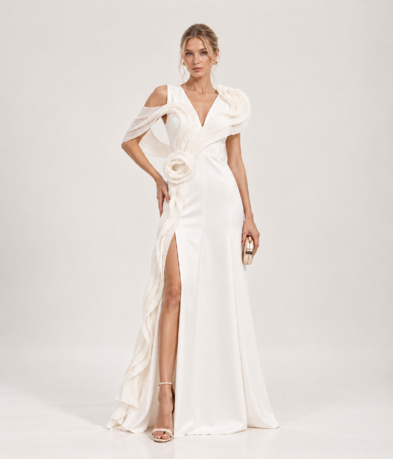 VESTIDO LONGO COM DRAPEADO ESTRUTURADO