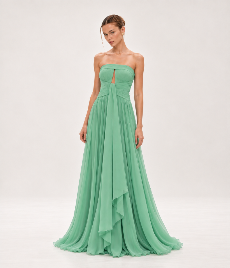 VESTIDO LONGO TOMARA QUE CAIA COM BUSTO DRAPEADO