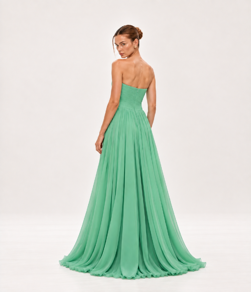 VESTIDO LONGO TOMARA QUE CAIA COM BUSTO DRAPEADO