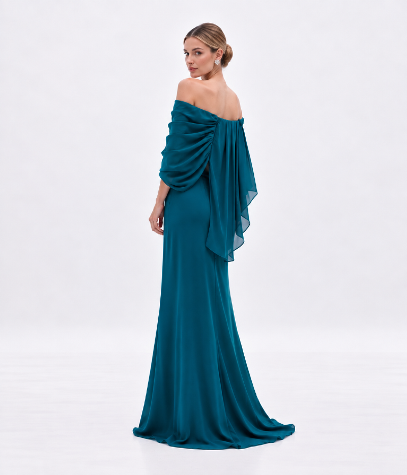 VESTIDO LONGO COM APLICAÇÃO DE TULIPAS
