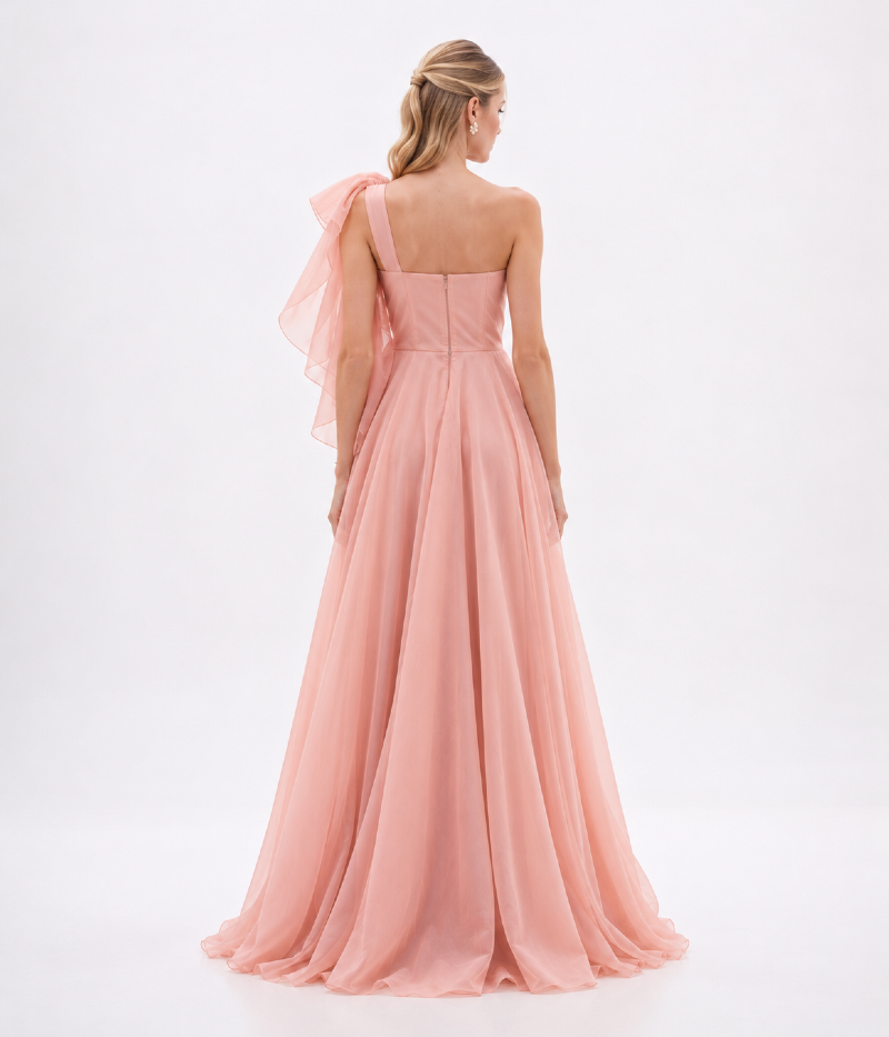 VESTIDO LONGO ORGANZA OMBRO ÚNICO
