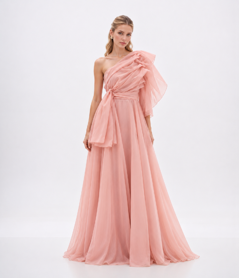 VESTIDO LONGO ORGANZA OMBRO ÚNICO