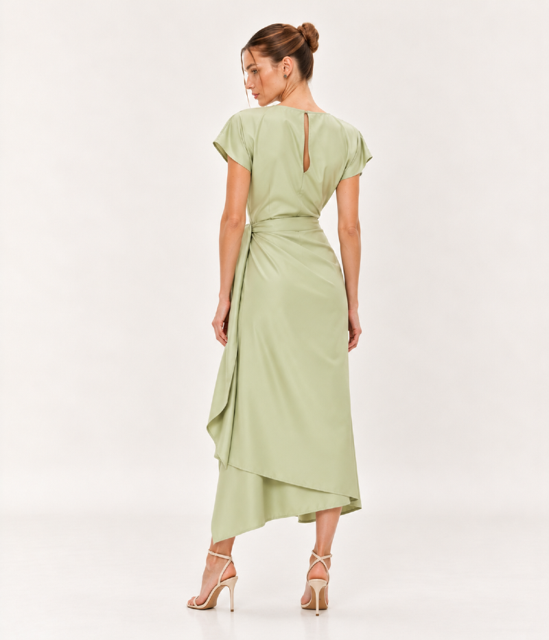 VESTIDO MIDI EM CETIM COM AMARRAÇÃO
