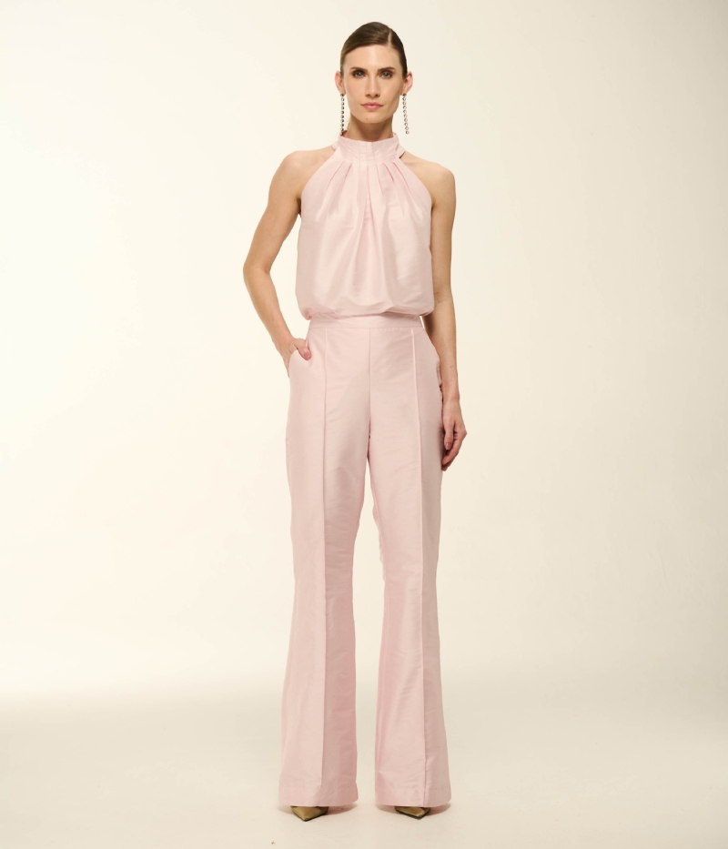 CALÇA FLARE EM SHANTUNG COM NERVURAS