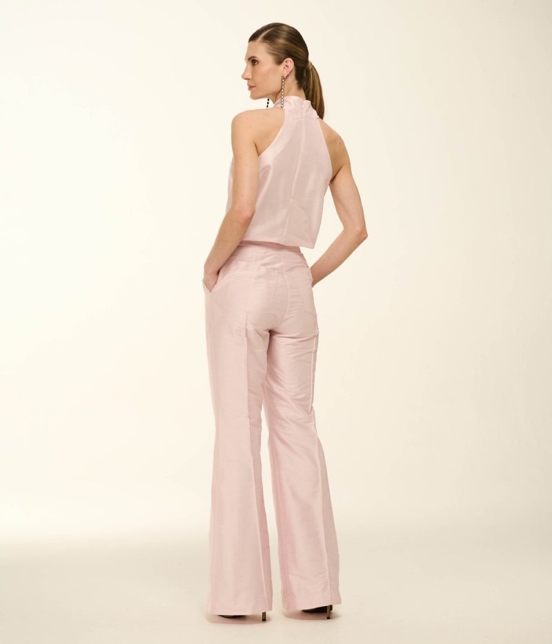 CALÇA FLARE EM SHANTUNG COM NERVURAS