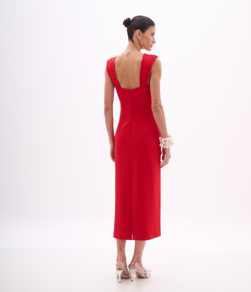 VESTIDO EM CREPE DE MALHA COM FENDA POSTERIOR PRETO