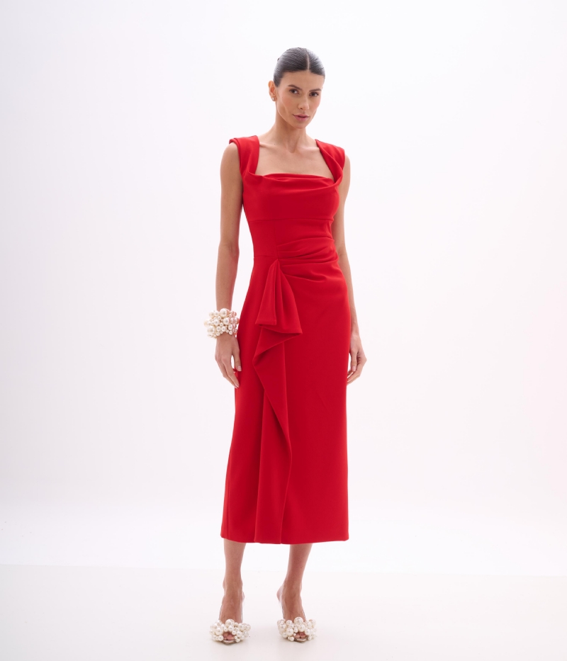VESTIDO EM CREPE DE MALHA COM FENDA POSTERIOR PRETO