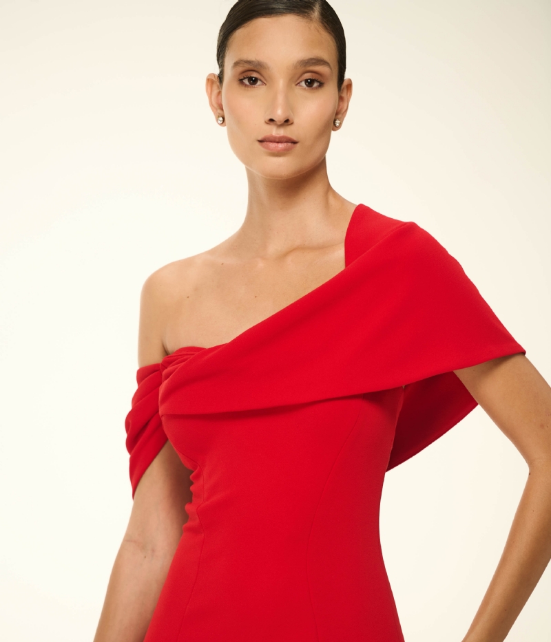 VESTIDO LONGO EM CREPE DE MALHA COM DECOTE ELEGANTE E FENDA POSTERIOR